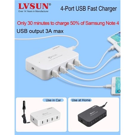 Smart 4-Port USB Charging Station 60 Watts Quick Charger QC 3.0 Lvsun - 10