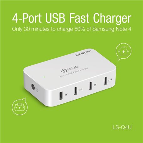 Smart 4-Port USB Charging Station 60 Watts Quick Charger QC 3.0 Lvsun - 8