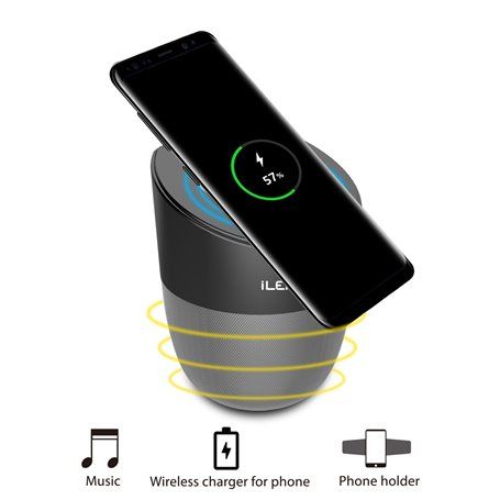 Mini Haut-Parleur Bluetooth et Chargeur Sans Fil Compatible Qi et Station d'Accueil A1 Ilepo - 1