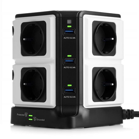 MRJ8401 250 volt beschermde gemengde stekkerdoos en 5 volt USB 8Plus6