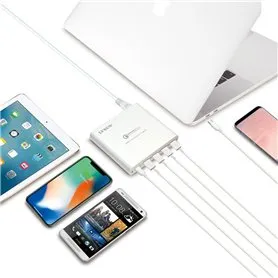 80 watt ultrasnel laadstation 4 USB-A-poorten en 1 USB-C PD 3.0- en QC 3.0-poort Lvsun - 1