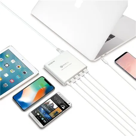 Bardzo szybka stacja ładująca o mocy 80 W 4 porty USB-A i 1 port USB-C PD 3.0 i QC 3.0 Lvsun - 1