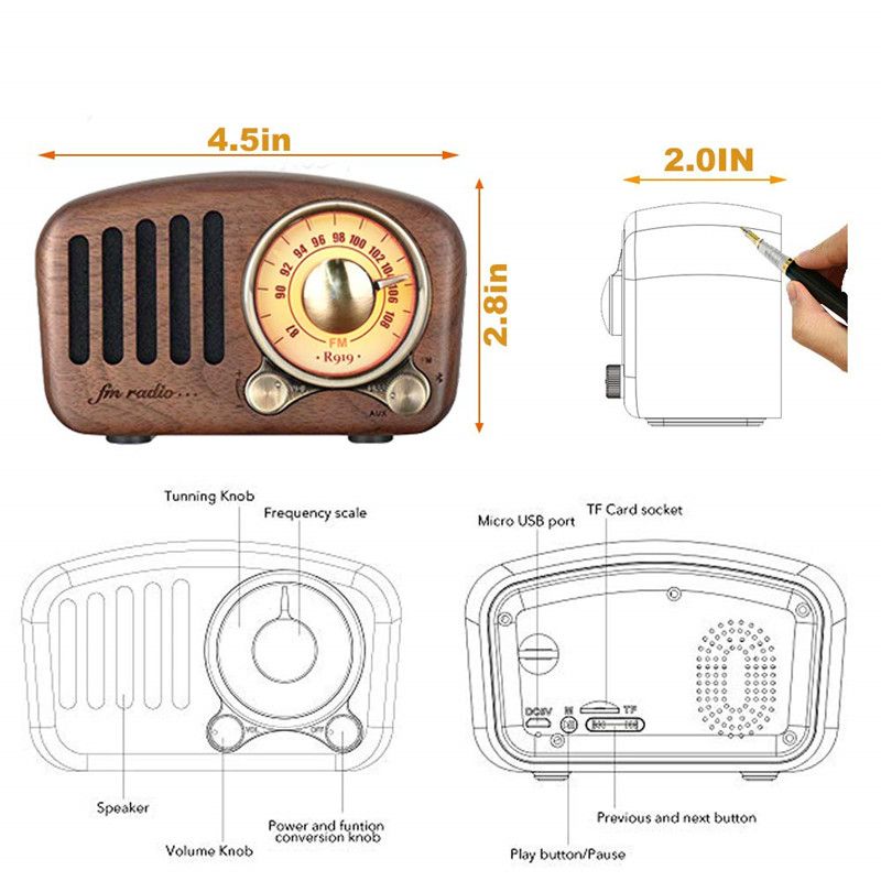Mini Haut-Parleur Bluetooth Rétro, Haut-Parleur De Radio Fm De Caisson