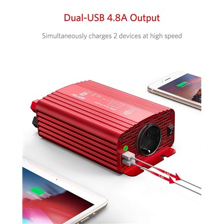 MRI5013-EU Bloc Onduleur Multiprise Protégé Mixte 250 Volts et USB 5 Volts sur Allume-Cigare 500 Watts Bestek - 2