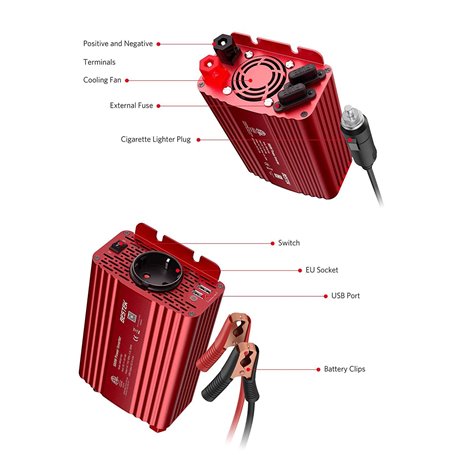 MRI5013-EU Bloc Onduleur Multiprise Protégé Mixte 250 Volts et USB 5 Volts sur Allume-Cigare 500 Watts Bestek - 5
