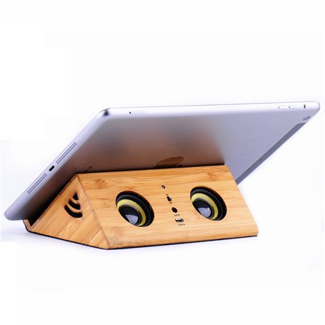 Mini alto-falante estéreo e suporte para tablet de indução de bambu de design Favorever - 1