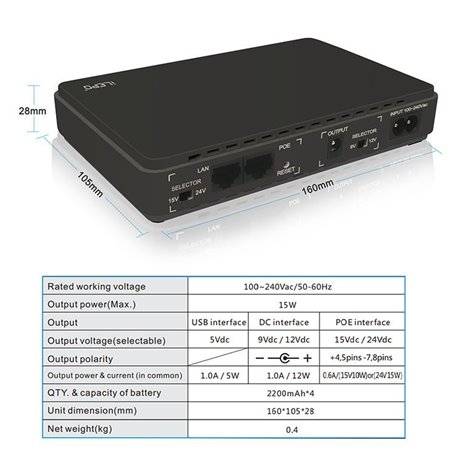 Batterie Externe Portable 8800 mAh et Mini POE 430P UPS Système d'Alimentation Sans Coupure Intelligent W023 Ilepo - 9