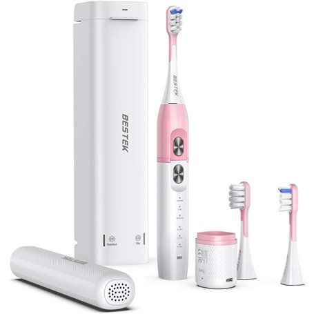 Escova de dentes elétrica, bin de desinfecção UV, sistema de clareamento sônico, carregamento sem fio e temporizador inteligente
