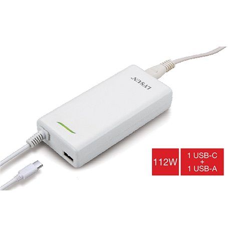 112 watt ultradunne universele adapter 1 USB-A-poort en 1 USB-C PD 3.0 en QC 3.0-poort Lvsun - 1
